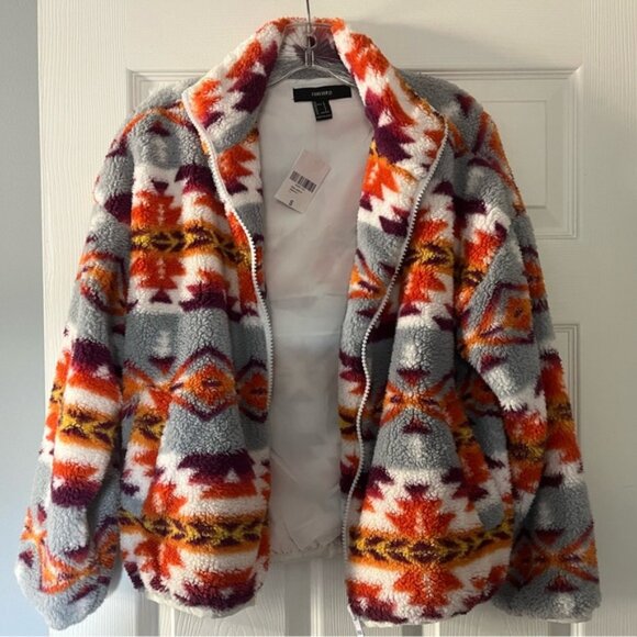 Teddy Fleece Fuzzy Printed Zip Up Jacket S NWT - Picture 2 of 5